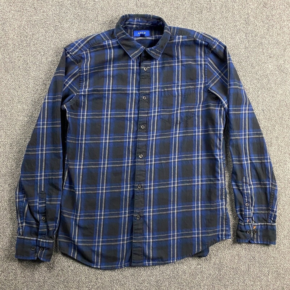 Apt. 9‎ Flannel Shirt Men's Medium Plaid Blue Button Up Seriously Soft Cotton